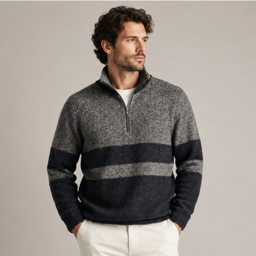 Natural Born Fleece 100% Wool 1/4 Zip Sweater S Gray Black Scotland Heritage‎